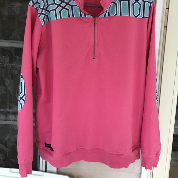 Top Simply Southern Women’s large pink & aqua sweatshirt zip front EUC - Picture 4 of 12